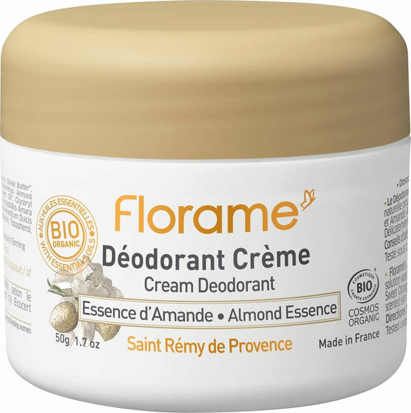 En 50 ml bøtte Almond cream deodorant fra Florame 