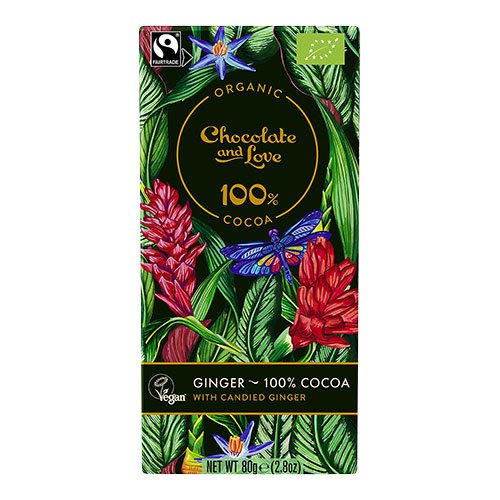 Chokolade 100% kakao med kandiseret ingefær Ø- 80 gram