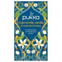 En æske med 20 breve Økologisk te med Chamomile, Vanilla og Manuka honning fra Pukka