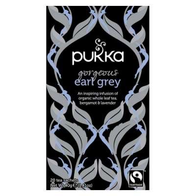 En æske med 20 breve Økologisk te med Gorgeous Earl Grey fra Pukka