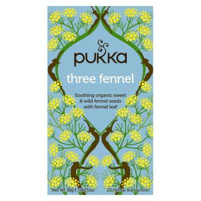 En æske med 20 breve Økologisk te med Three Fennel fra Pukka