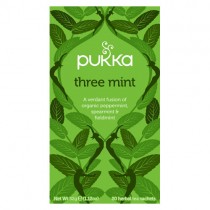 En æske med 20 breve Økologisk te med Three Mint fra Pukka