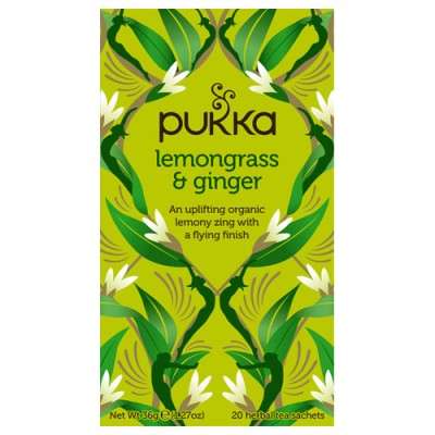 En æske med 20 breve Økologisk te med Lemongrass og Ingefær fra Pukka