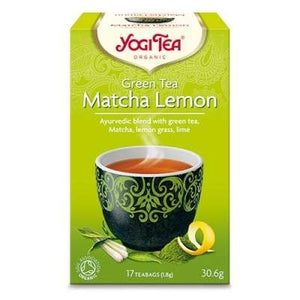 En æske med 17 breve Økologisk Green Matcha te fra Yogi Tea