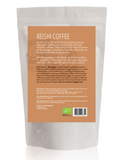 Bagsiden af en pose Kværnet filter kaffe med Reishi fra Gaia Trade Nordic