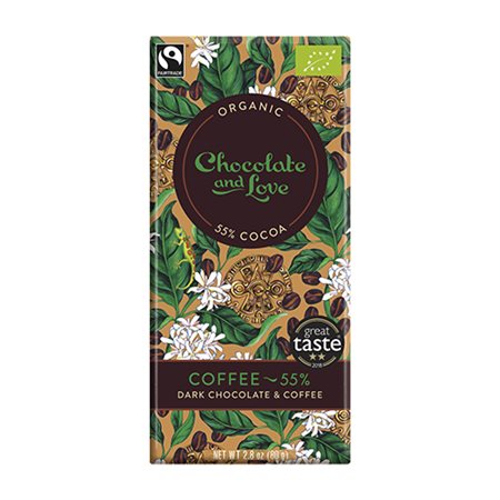 En 80 g bar Chokolade Coffee 55 % fra Chocolate and Love