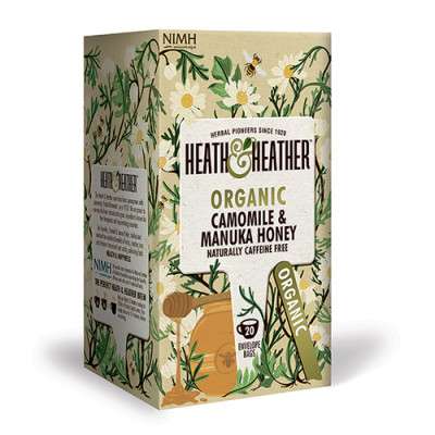 En pakke Chamomile og manuka honning te fra Heath & Heather