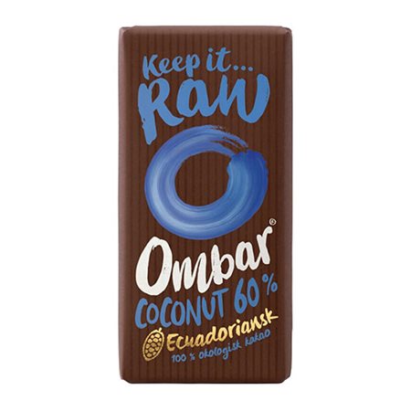 En bar Økologisk Vegansk raw chokolade med Kokosnød fra Ombar