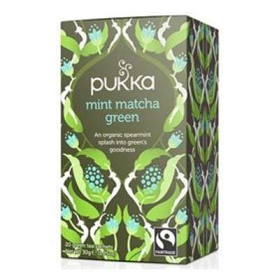 En æske med 20 breve Økologisk te med Mint Matcha Green fra Pukka