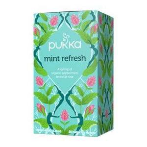 En æske med 20 breve Økologisk te med Mint Refresh fra Pukka