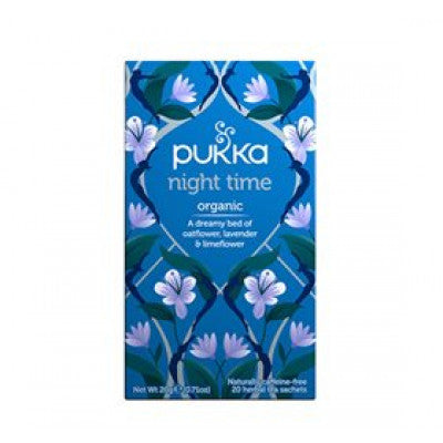 En æske med 20 breve Økologisk te med Night Time fra Pukka
