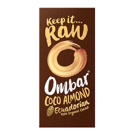 En bar Økologisk Vegansk raw chokolade med Mandel & Kokos fra Ombar