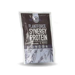 En 20 g pose Synergy Protein i Chokolade smag fra Plantforce