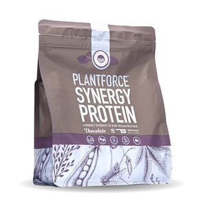 En 800 g pose Synergy Protein i Chokolade smag fra Plantforce