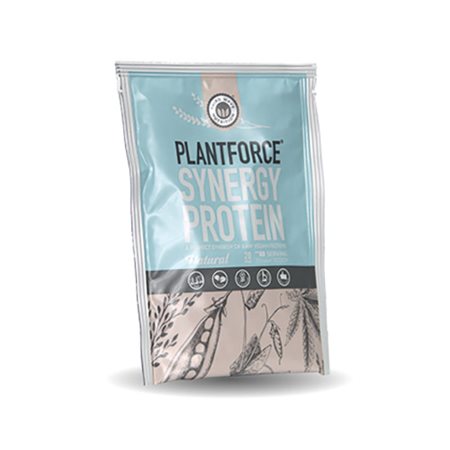 En 20 g pose Synergy Protein i Natural smag fra Plantforce