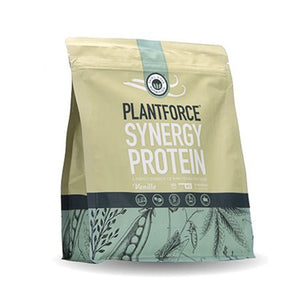 En 800 g pose Synergy Protein med Vanilla fra Plantforce