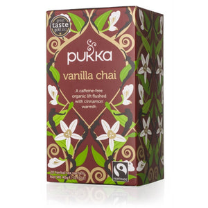 En æske med 20 breve Økologisk te med Vanilla Chai fra Pukka