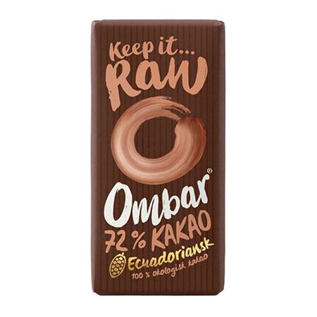 En bar Økologisk Vegansk med Mørk 72 % raw chokolade fra Ombar