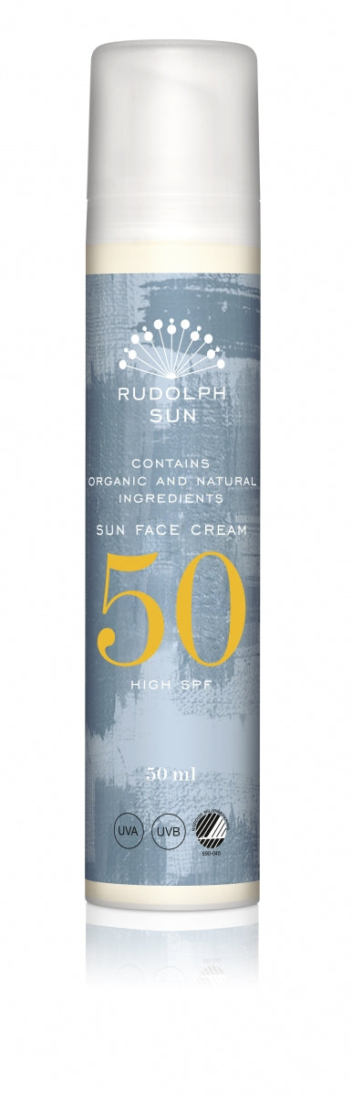 En 50 ml beholder Sun Face cream SPF 50 fra Rudolph Care