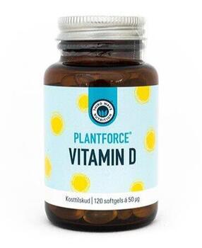 En bøtte med 120 kapsler D vitamin fra Plantforce