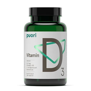 En bøtte med 120 kapsler Vitamin D3 fra Puori 