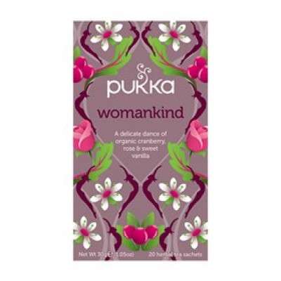 En æske med 20 breve Økologisk te med Womankind fra Pukka