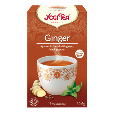 En æske med 17 br Økologisk Ginger te fra Yogi Tea