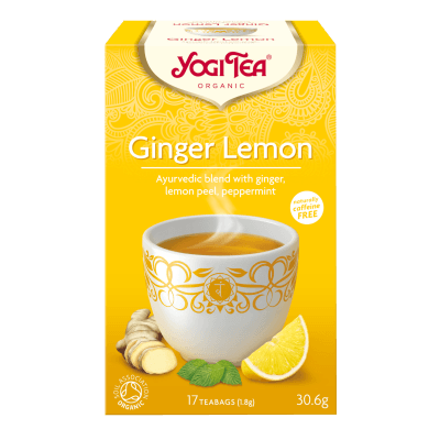 En æske med 17 br Økologisk Ginger/Lemon te fra Yogi Tea