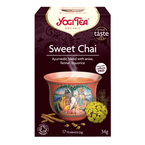 En æske med 17 breve Økologisk Sweet Chai te fra Yogi Tea